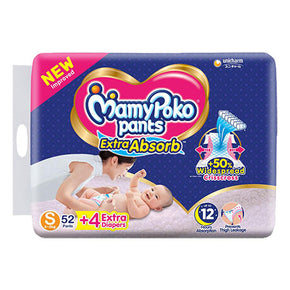 MamyPoko Pants Extra Absorb S52 + 4 Extra Diapers (4-8KG)