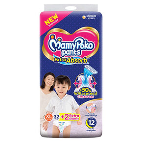 MamyPoko Pants Extra Absorb XL 32+2 Extra Diapers (12-17KG)