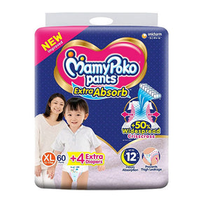 MamyPoko Pants Extra Absorb XL 60+4 Extra Diapers (12-17KG)